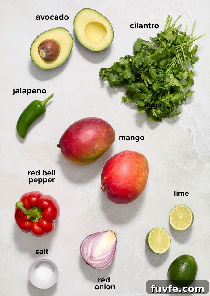 Avocado mango salsa recipe ingredients.