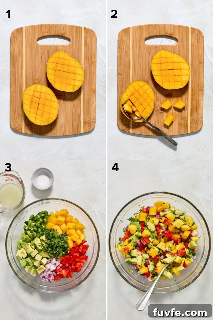 How to make mango avocado salsa.