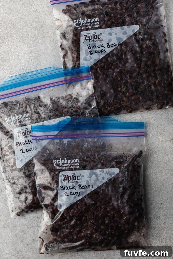 Homemade black beans in freezer bags