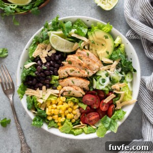 Santa fe chicken salad with sliced chicken breast.