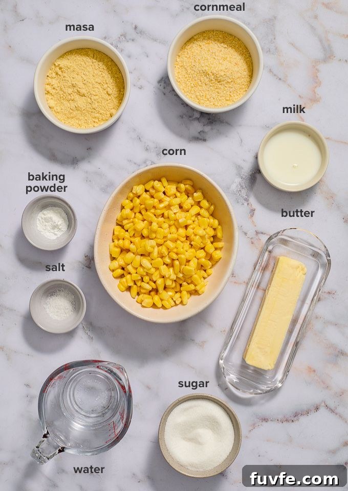 Mexican corn cake recipe ingredients.