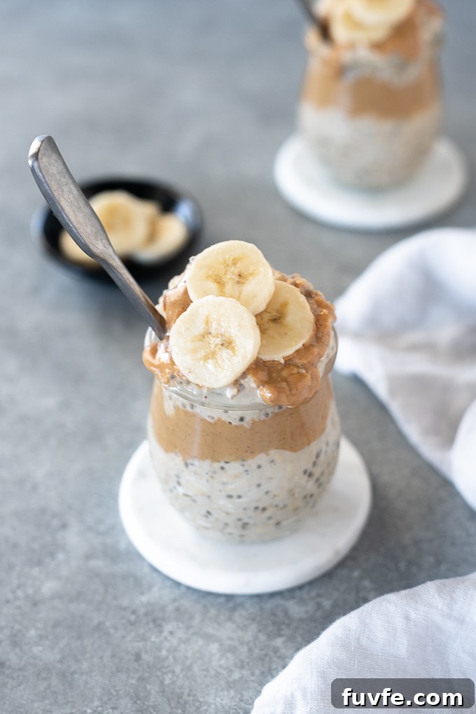 Jar of peanut butter banana overnight oats
