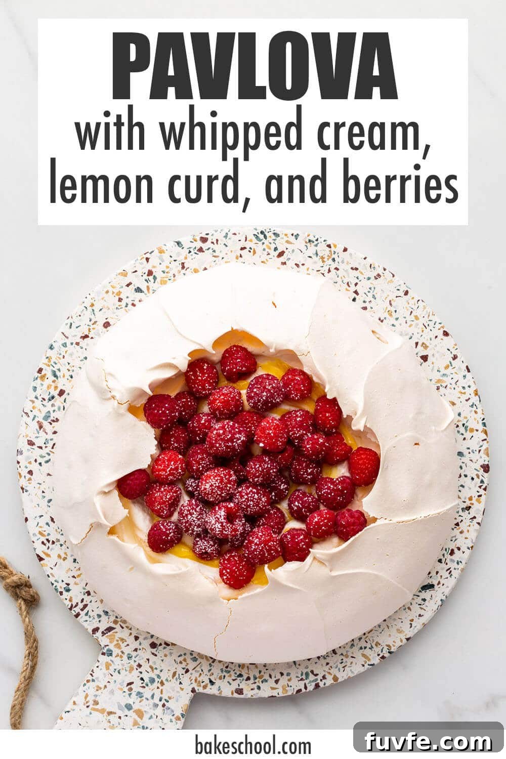 Classic Pavlova Recipe: Crispy Meringue with Fresh Fruit 2 Pavlova cake filled with whipped cream, lemon curd, and raspberries.