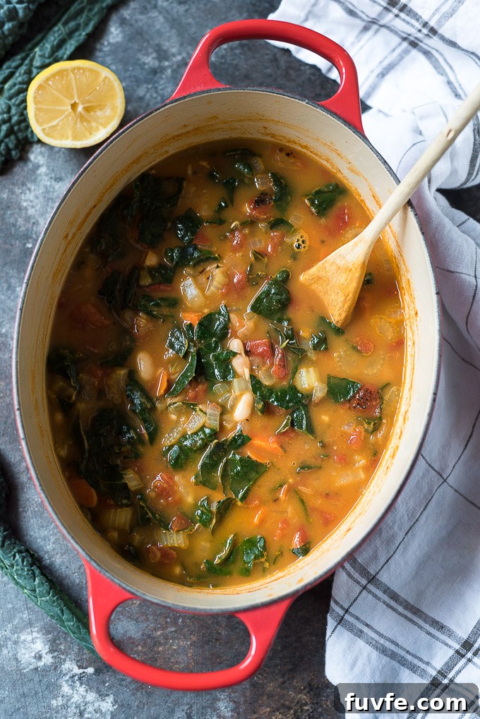 White Bean and Kale Soup Recipe with Garlic and Lemon 6 White bean kale soup in a dutch oven