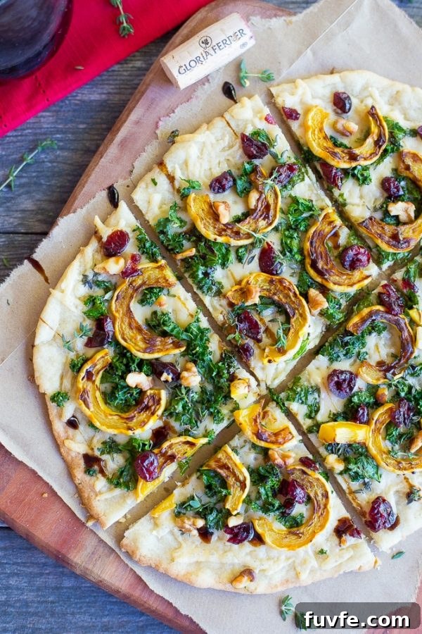 Delicata squash kale flatbread cut into squares