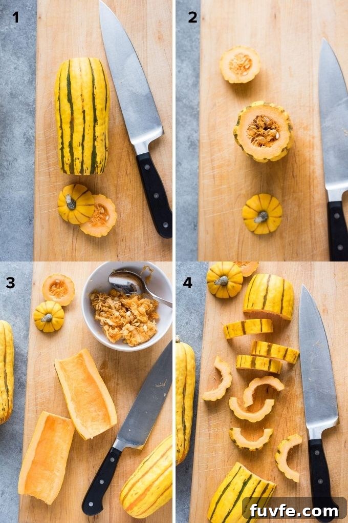How to cut delicata squash collage