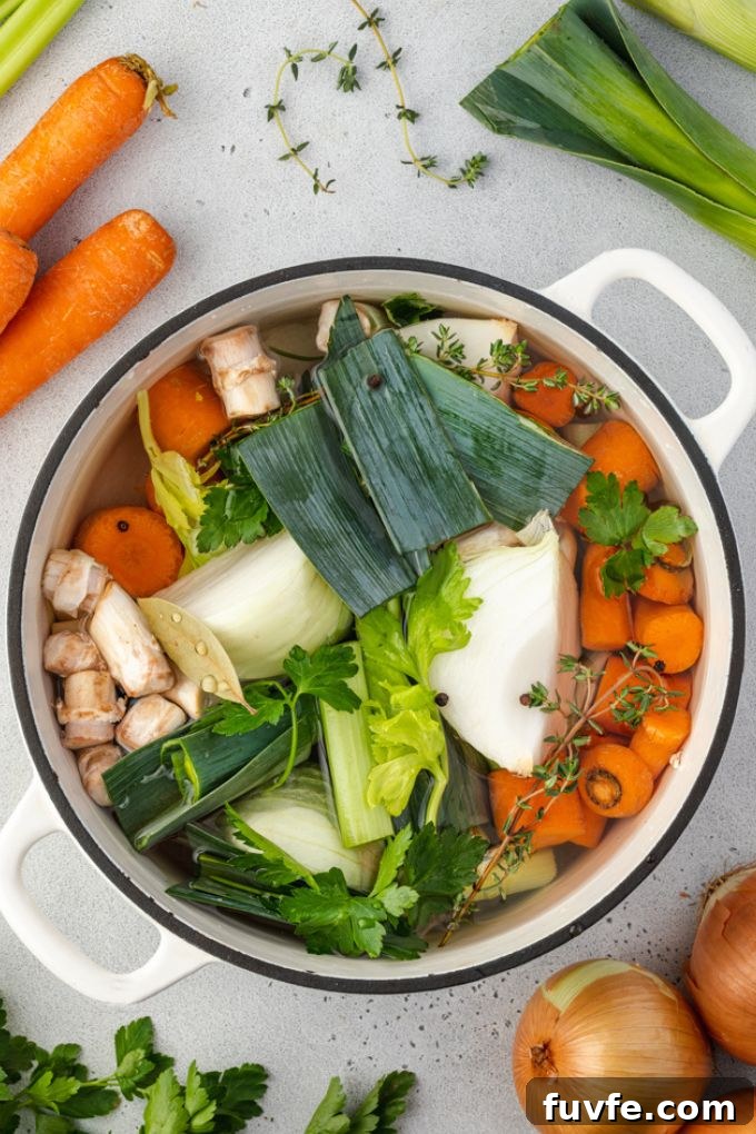 Vegetable stock in a Dutch oven
