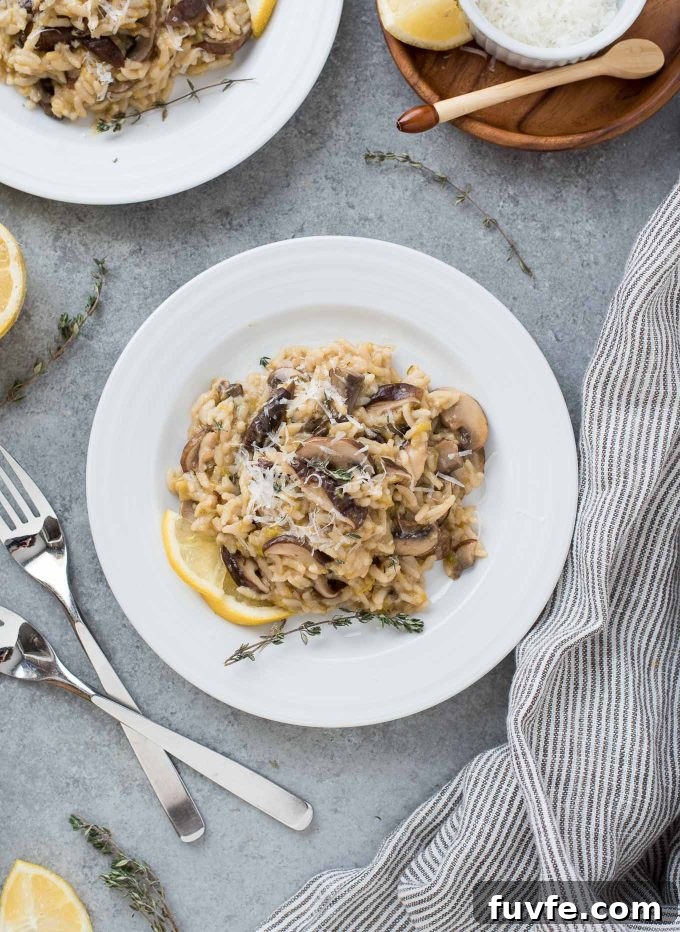 Instant pot risotto with mushrooms on a plate