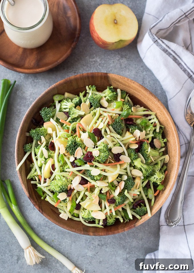 Broccoli slaw recipe in a bowl without dressing