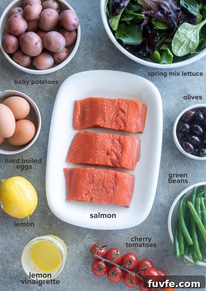 Salmon nicoise salad ingredients