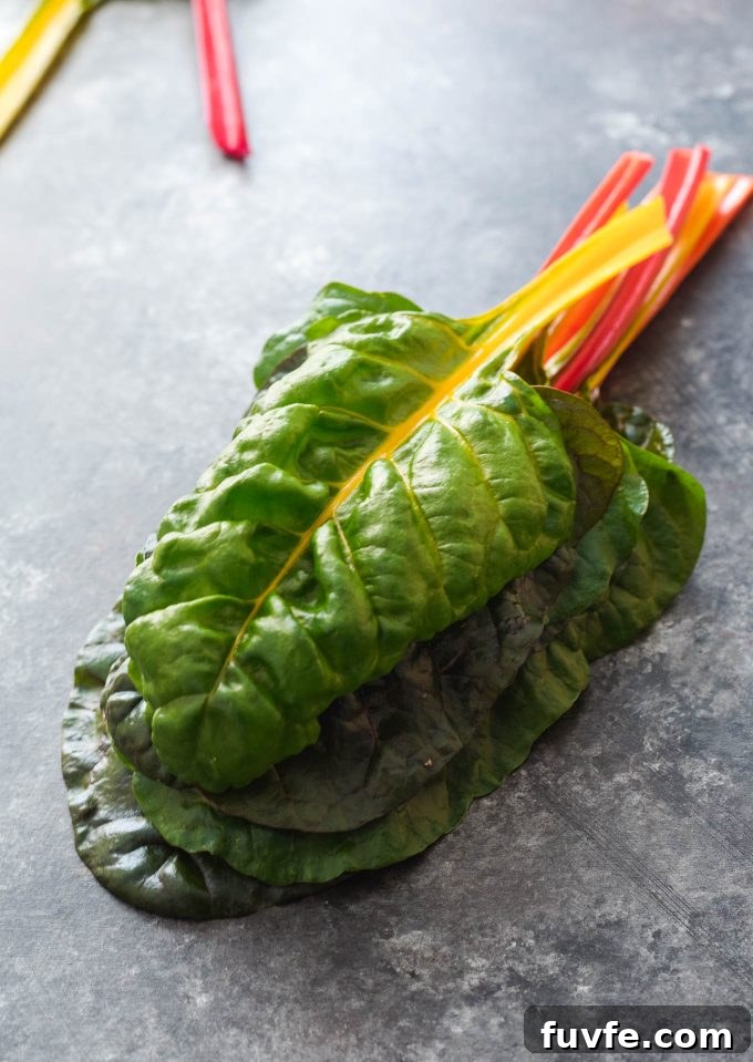 Rainbow chard leaves stacked up