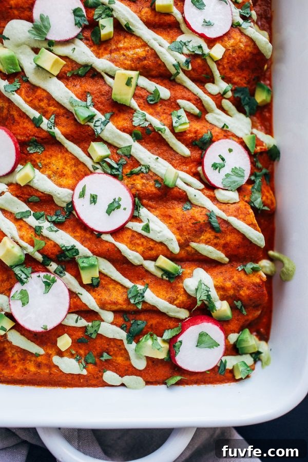 Swiss chard mushroom enchiladas in baking dish