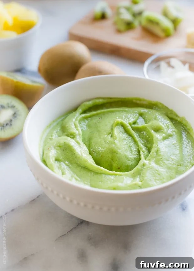 The base of a Green Smoothie Bowl on a marble board