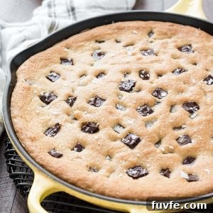 Gooey Cast Iron Chocolate Chip Skillet Cookie 8 Skillet cookie with chocolate chunks and sea salt