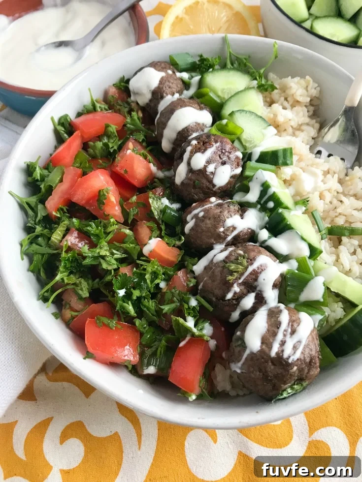 Lebanese Beef Kafta Meatballs with Garlic-Yogurt Sauce 5 Beef Kafta Meatballs Image side view