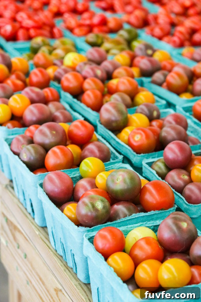heirloom tomatos at a seasonal produce stand