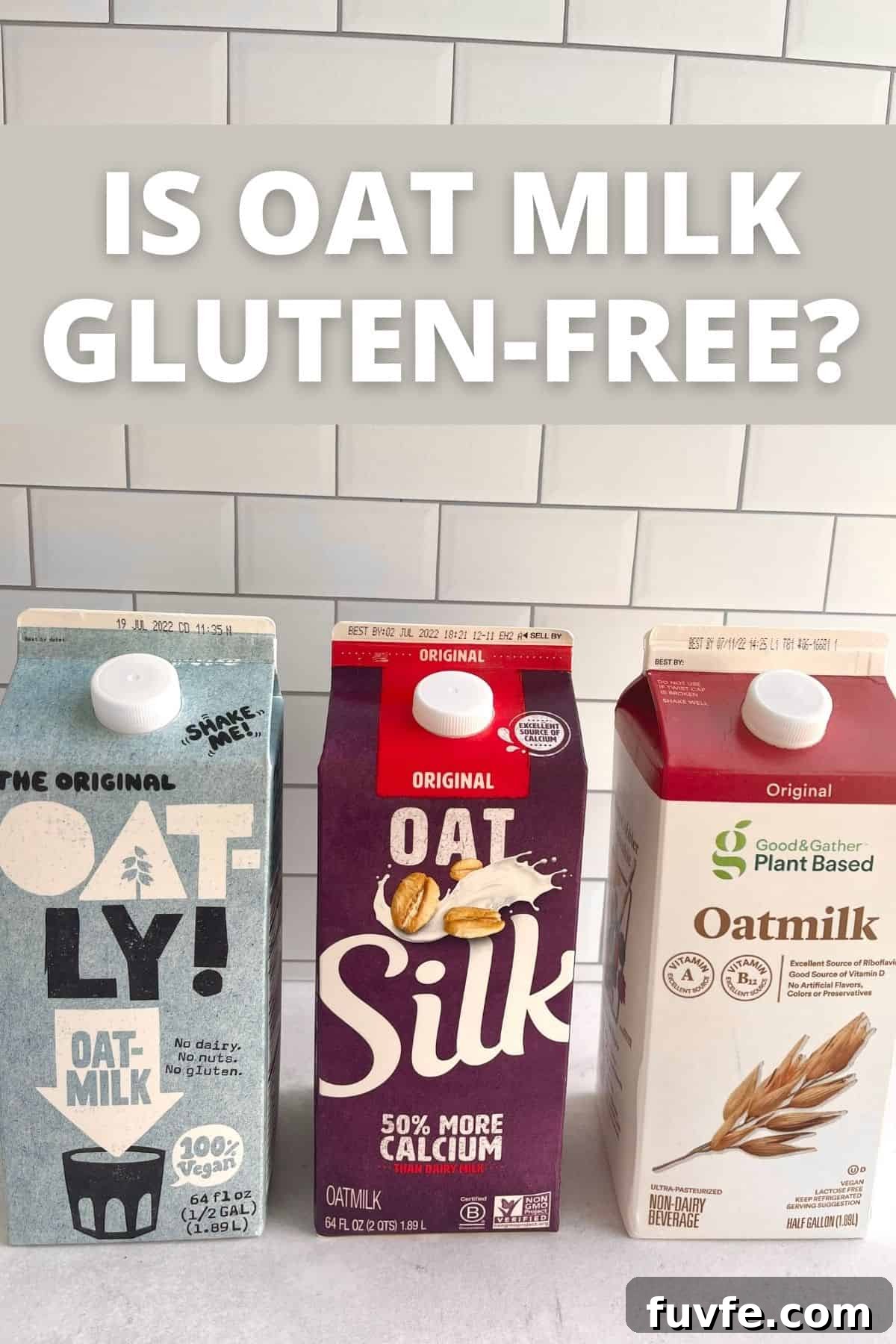 different brands of oat milk in a row