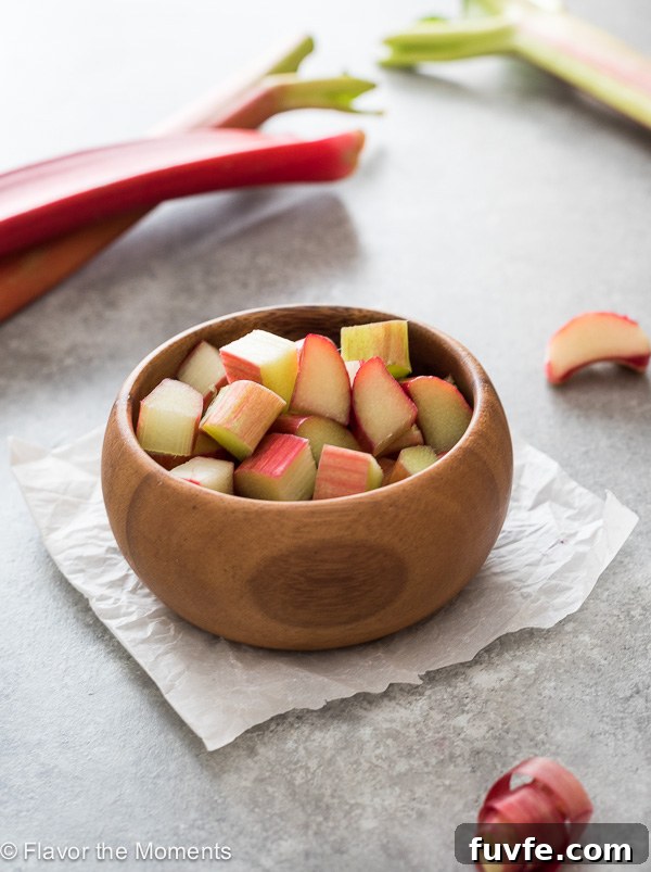 23 Rhubarb Recipes and How to Grow, Store and Use It 4 A bowl of chopped rhubarb sitting on a table