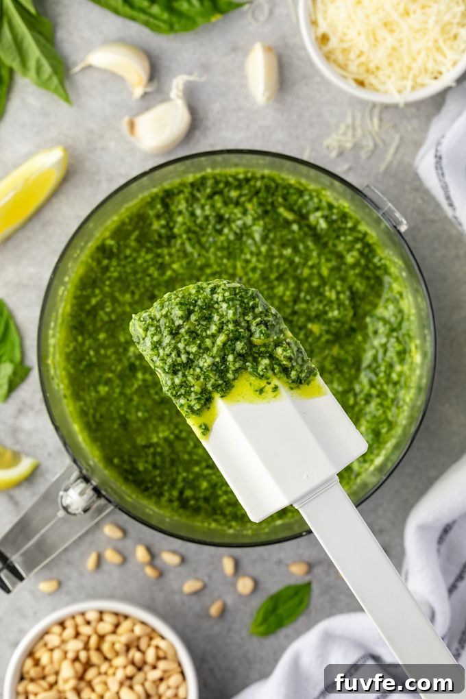 Basil pesto in food processor