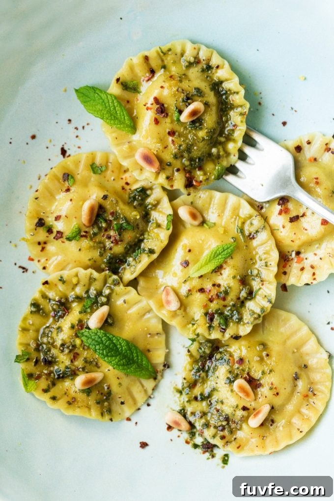 Vegan ravioli with fava bean filling
