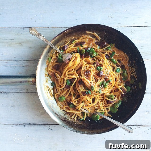 Chorizo carbonara with fava beans