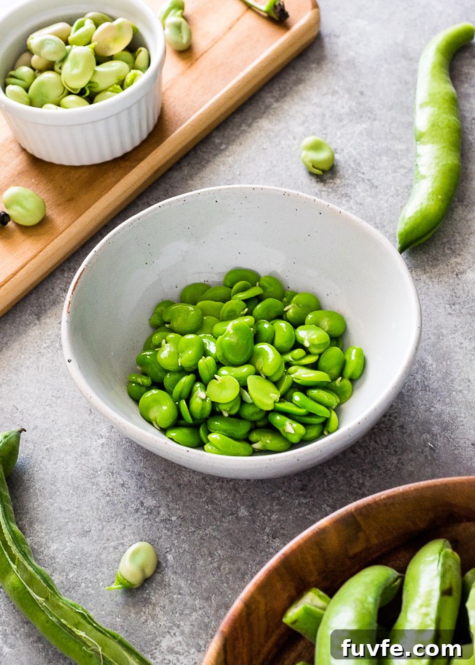 Cooked fava beans in a bowl