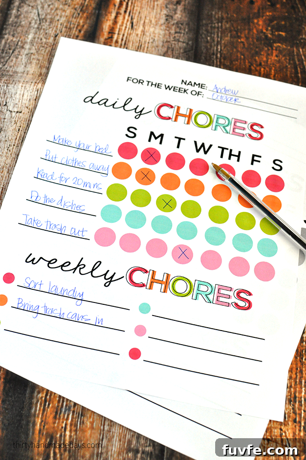 10 Clever Ways to Motivate Kids to Do Chores 4 Printable Chore List from thirtyhandmadedays.com