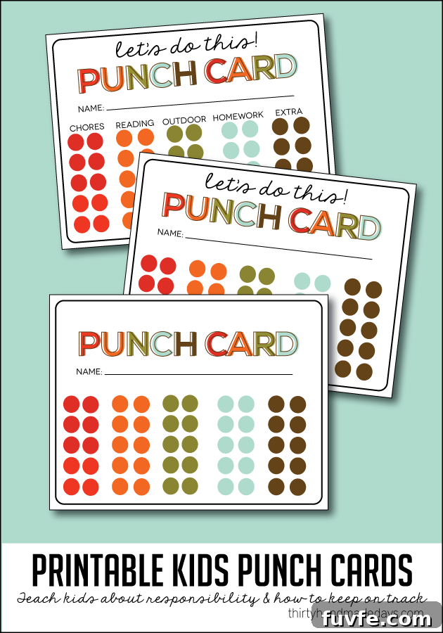 10 Clever Ways to Motivate Kids to Do Chores 5 Simple idea to teach kids responsibility and to stay on task throughout the year - kids printable punch cards! | Thirty Handmade Days