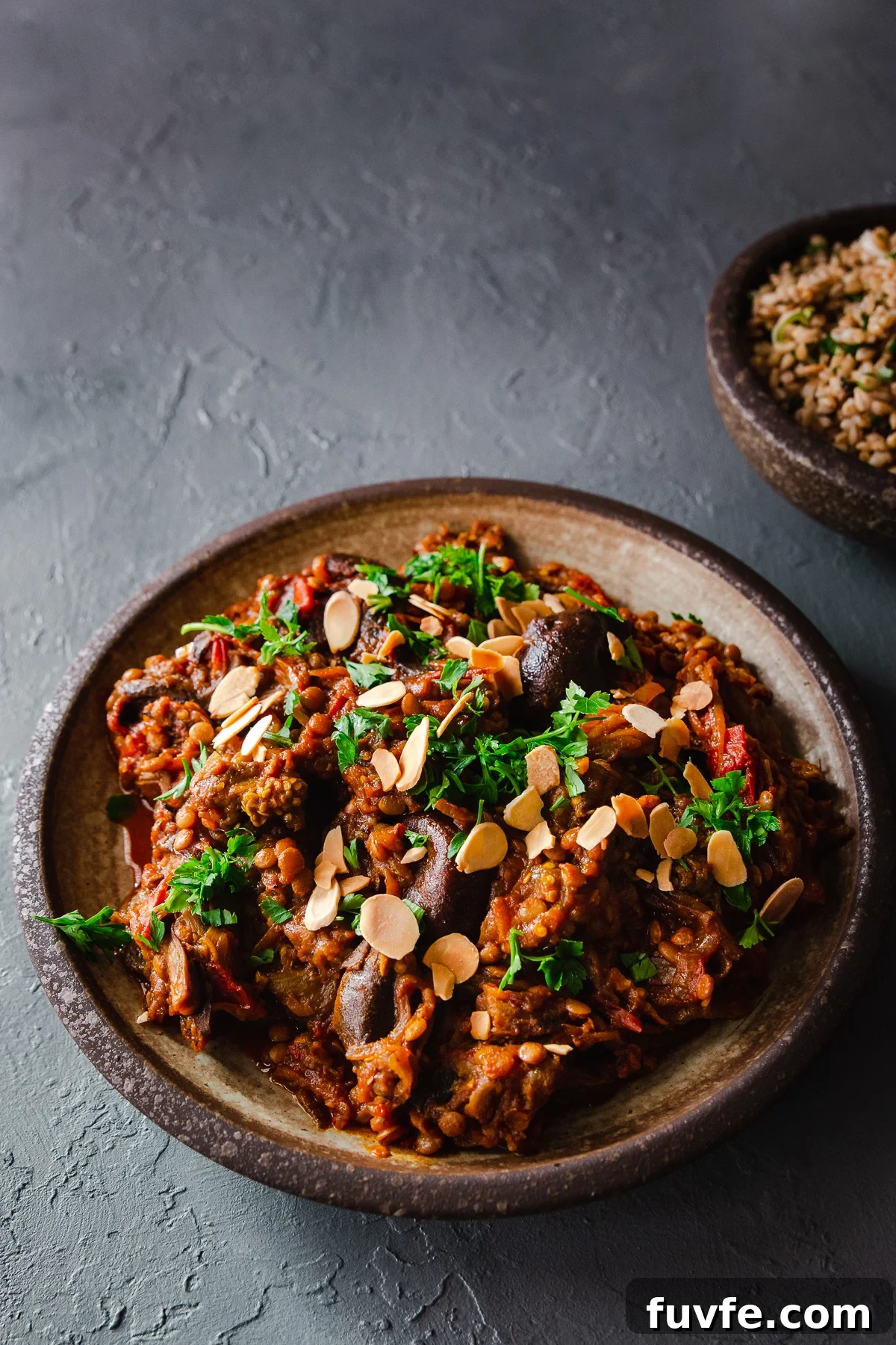Persian Eggplant Stew with Dried Black Lime (Ghooreh) 5 A bowl of Persian aubergine and black lime stew.