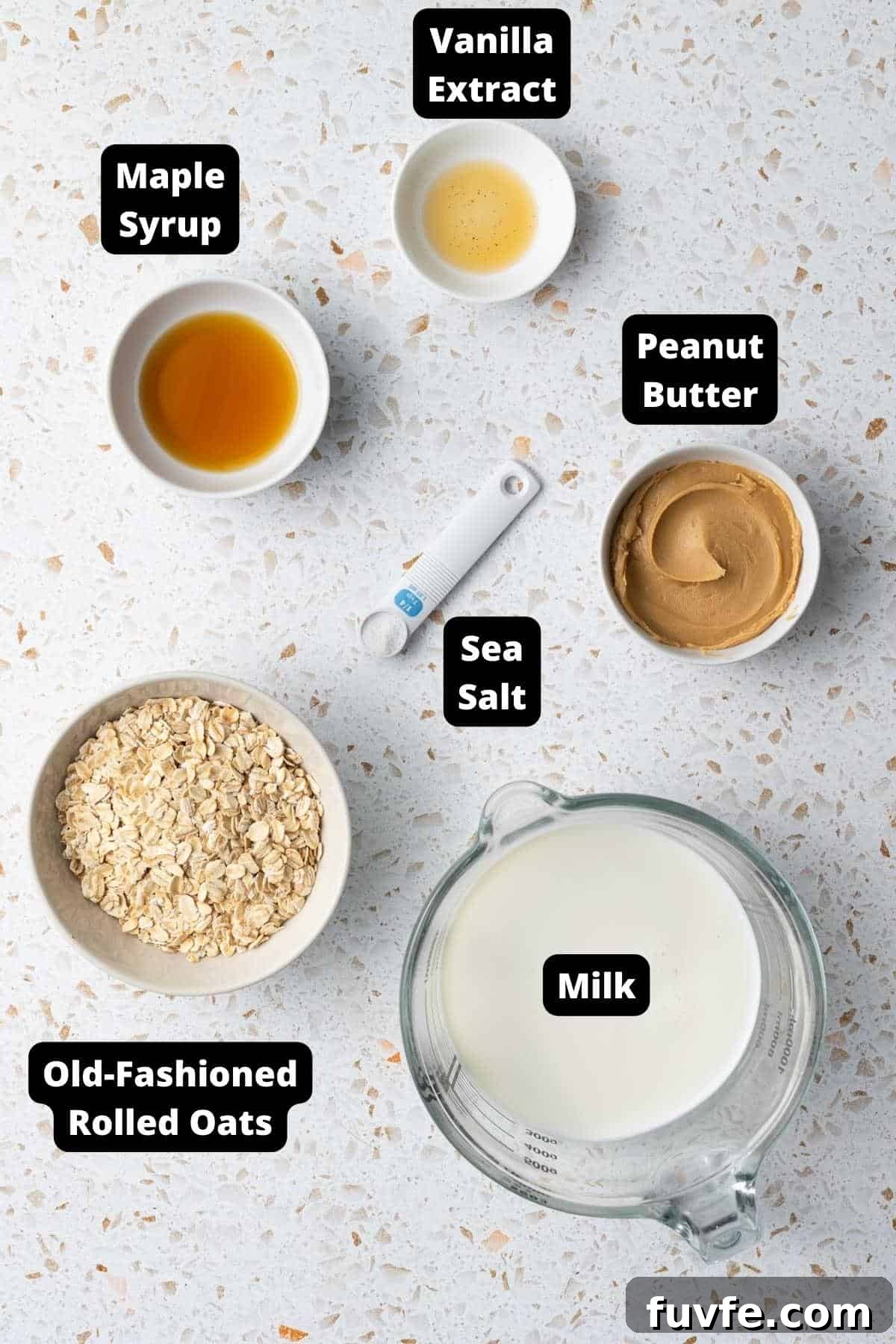 Ingredients in this recipe on a white speckled background.