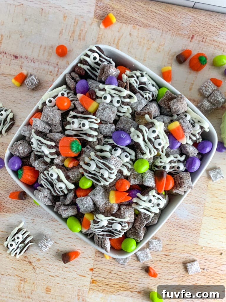 Spooky Halloween Chex Mix Recipe for Parties and Treats 3 Halloween Puppy Chow Snack Mix