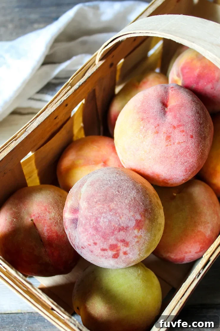 Basket of fresh peaches.