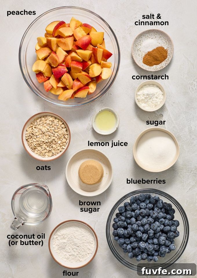Peach and Blueberry Crisp Recipe with Oat Topping 4 Peach blueberry crisp recipe ingredients.