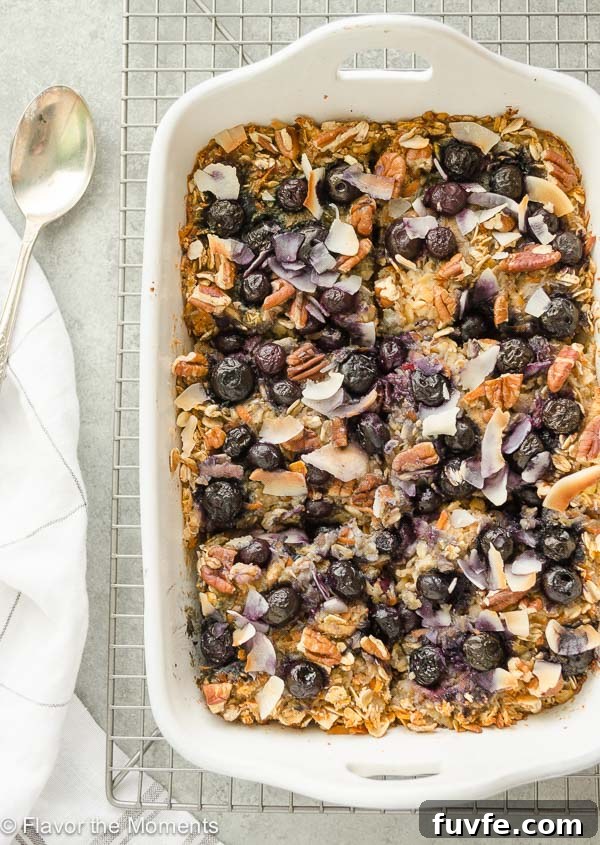 Blueberry Morning Glory Baked Oatmeal Recipe 2 Blueberry Morning Glory Baked Oatmeal is a wholesome baked oatmeal packed with blueberries, grated carrot and apple. It's a hearty, nutritious breakfast perfect for weekdays or a special brunch! @FlavortheMoment