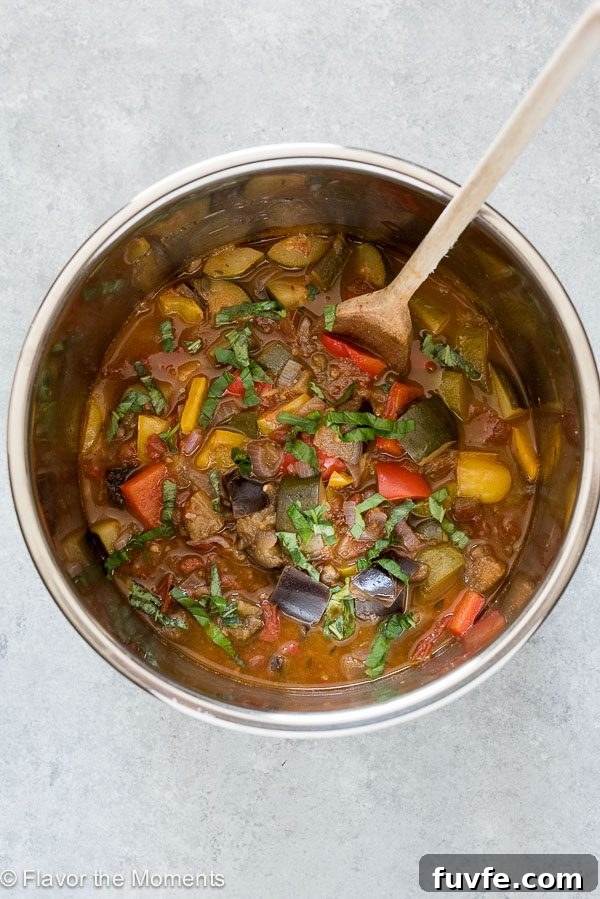 overhead shot of ratatouille in the instant pot