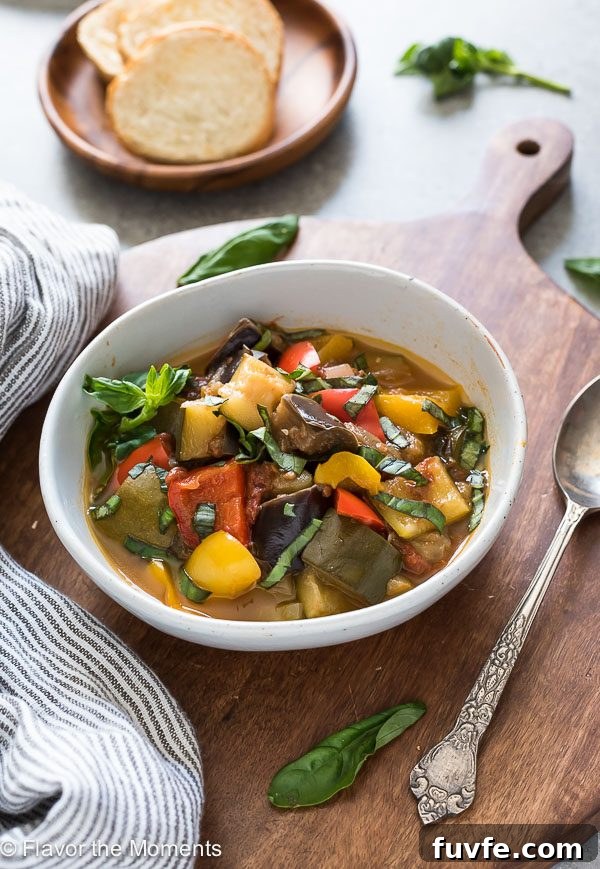 bowl of instant pot ratatouille topped with basil