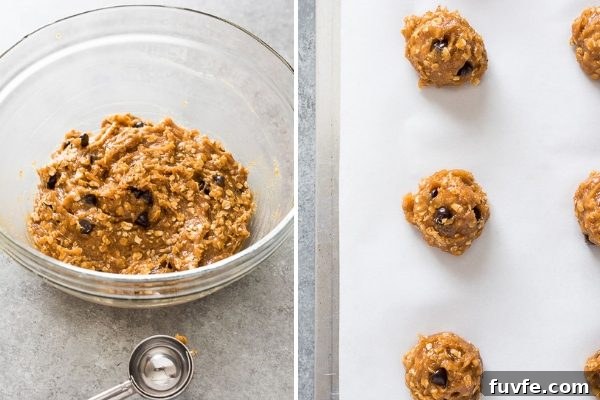 How to make flourless peanut butter chocolate chip oatmeal cookies collage