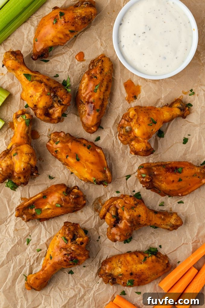 Instant pot buffalo chicken wings on parchment
