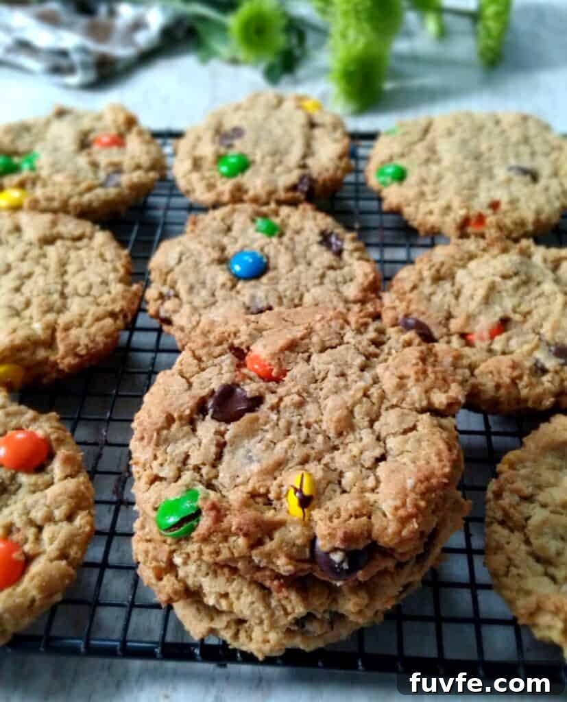 a wire rack full of Monster cookies.