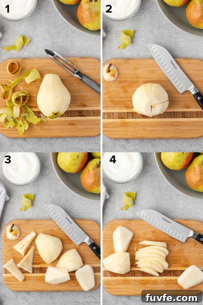 Warm Pear Crumble Recipe with Cinnamon Oat Topping 6 How to cut pears