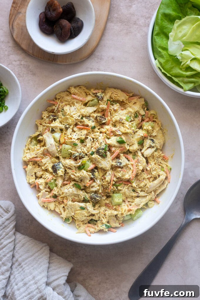 Curry chicken salad in a serving bowl.