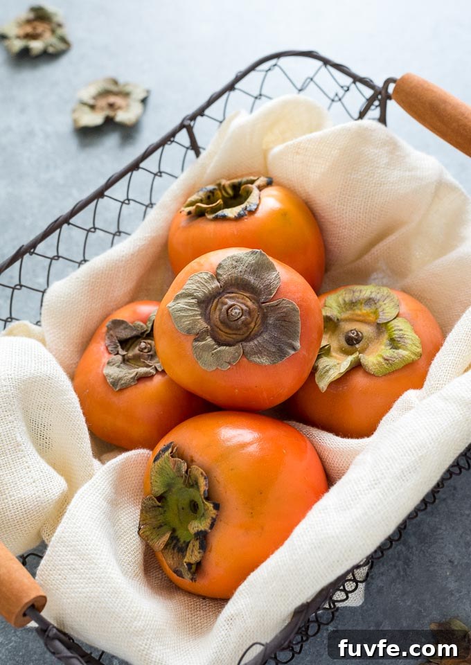 Persimmon in a linen lined basket