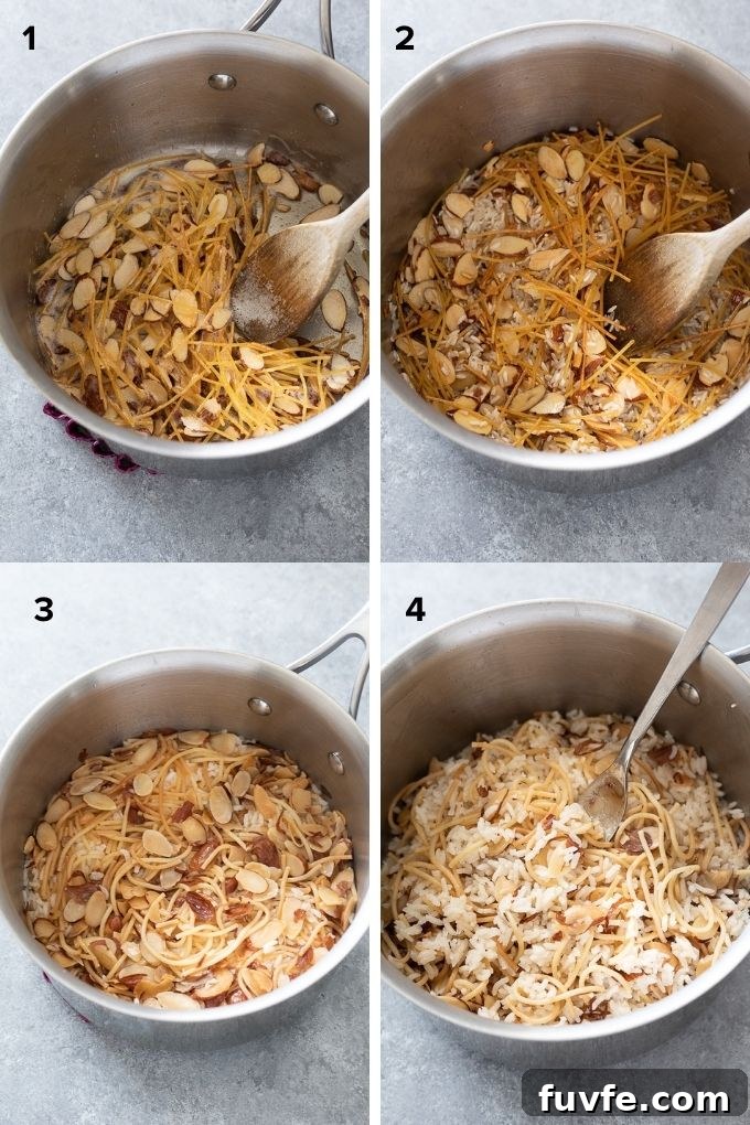Fragrant Almond Rice Pilaf Recipe with Toasted Almonds 5 How to make rice pilaf collage
