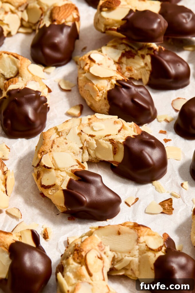 Chocolate-Dipped Almond Horn Cookies 12 Almond horns dipped in chocolate.