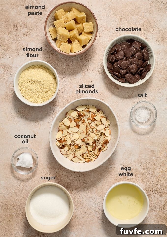 Chocolate-Dipped Almond Horn Cookies 4 Almond horn cookie recipe ingredients.