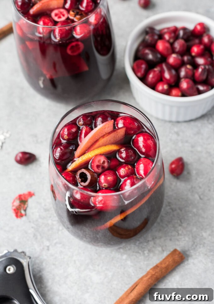 Glass of cranberry sangria