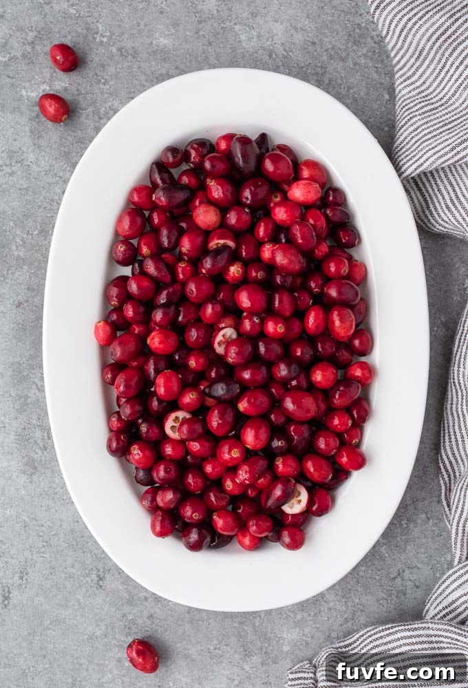 Oval plate filled with fresh cranberries