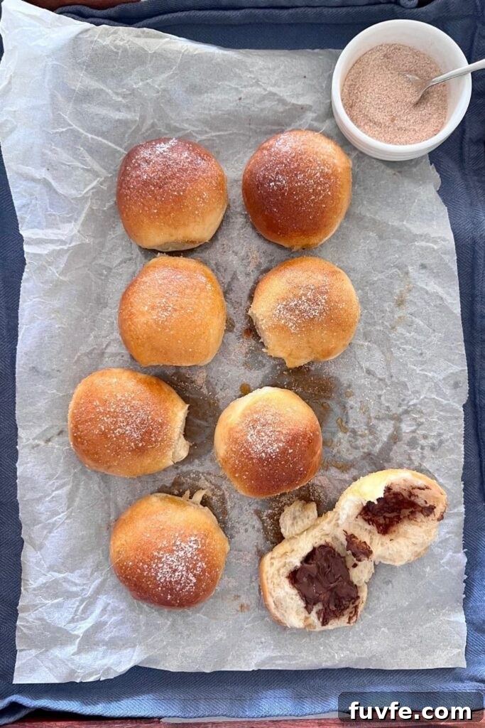 15 Irresistible Chocolate Sourdough Recipes to Try Today 21 8 sourdough baked brioche donut balled filled with chocolate.