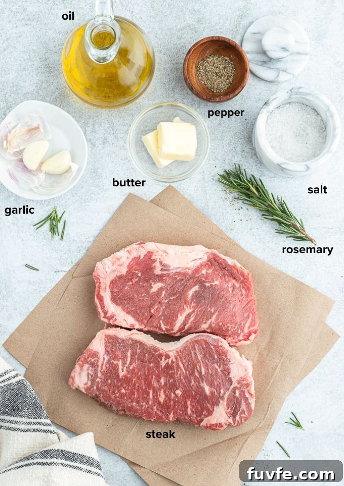 Pan-Seared Steak Recipe with Garlic Butter 4 Pan seared steak recipe ingredients labelled