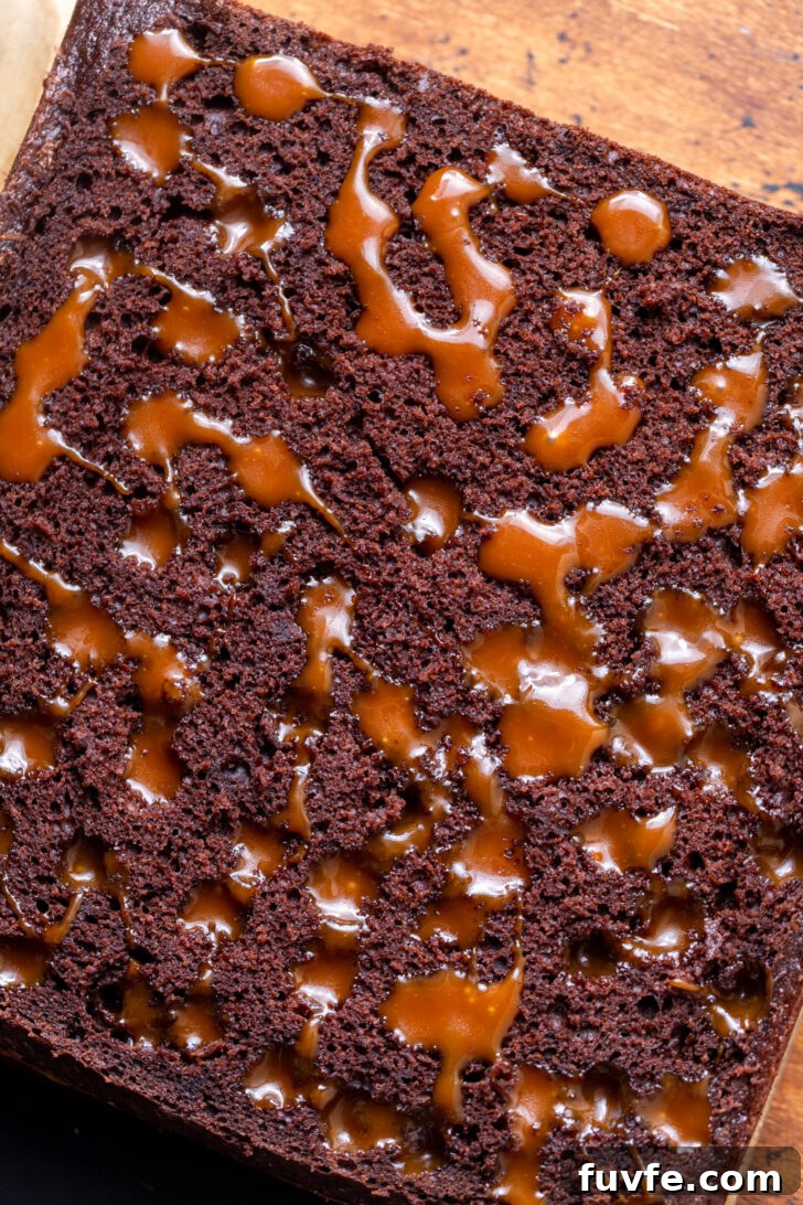 Decadent Chocolate Caramel Cake Recipe for Special Occasions 7 Chocolate cake poked with caramel.